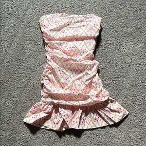 Strapless Floral Dress - Pink and White